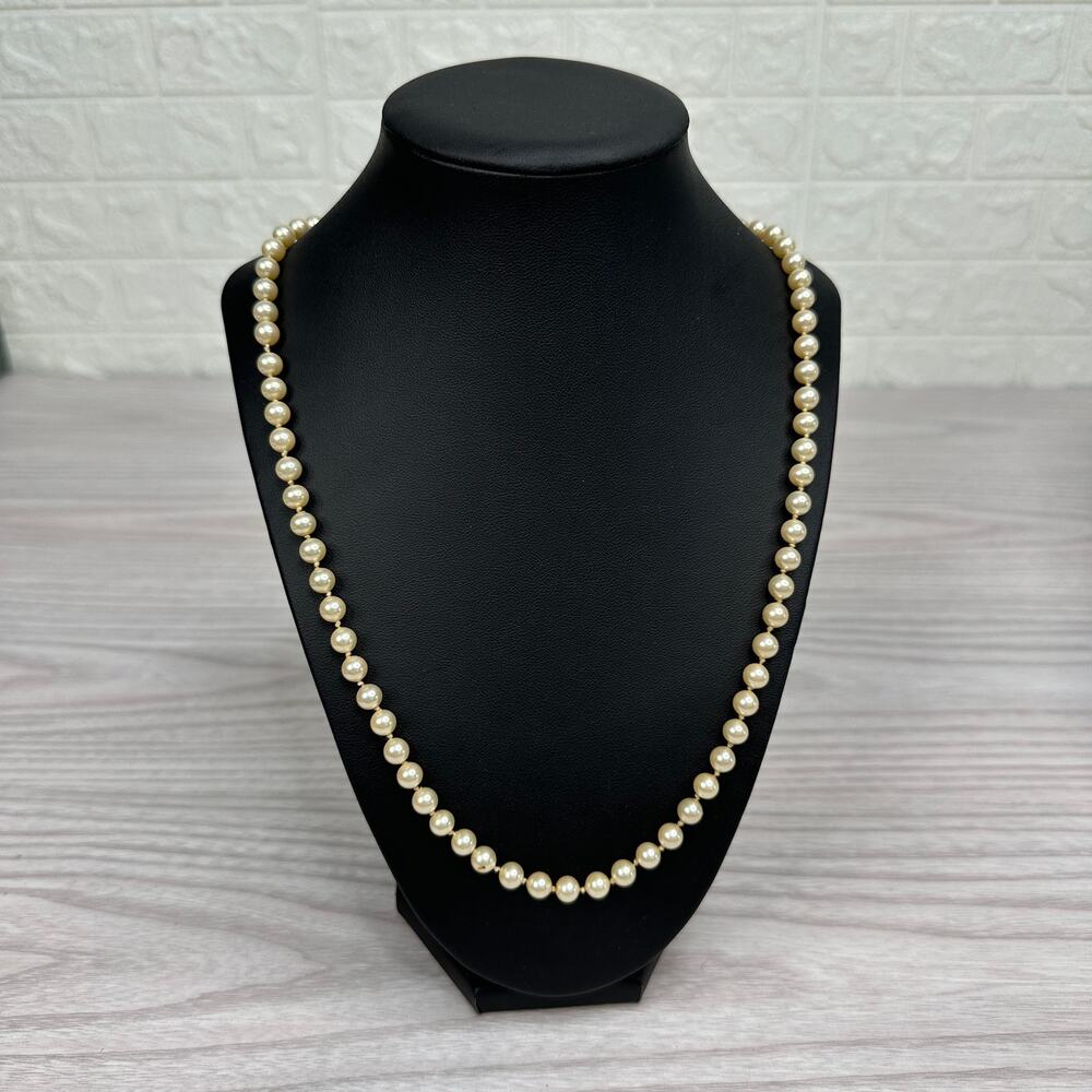 Vtg Marvella Blush Faux Pearl Hand Knotted Necklace Hidden Clasp Closure 14.5"